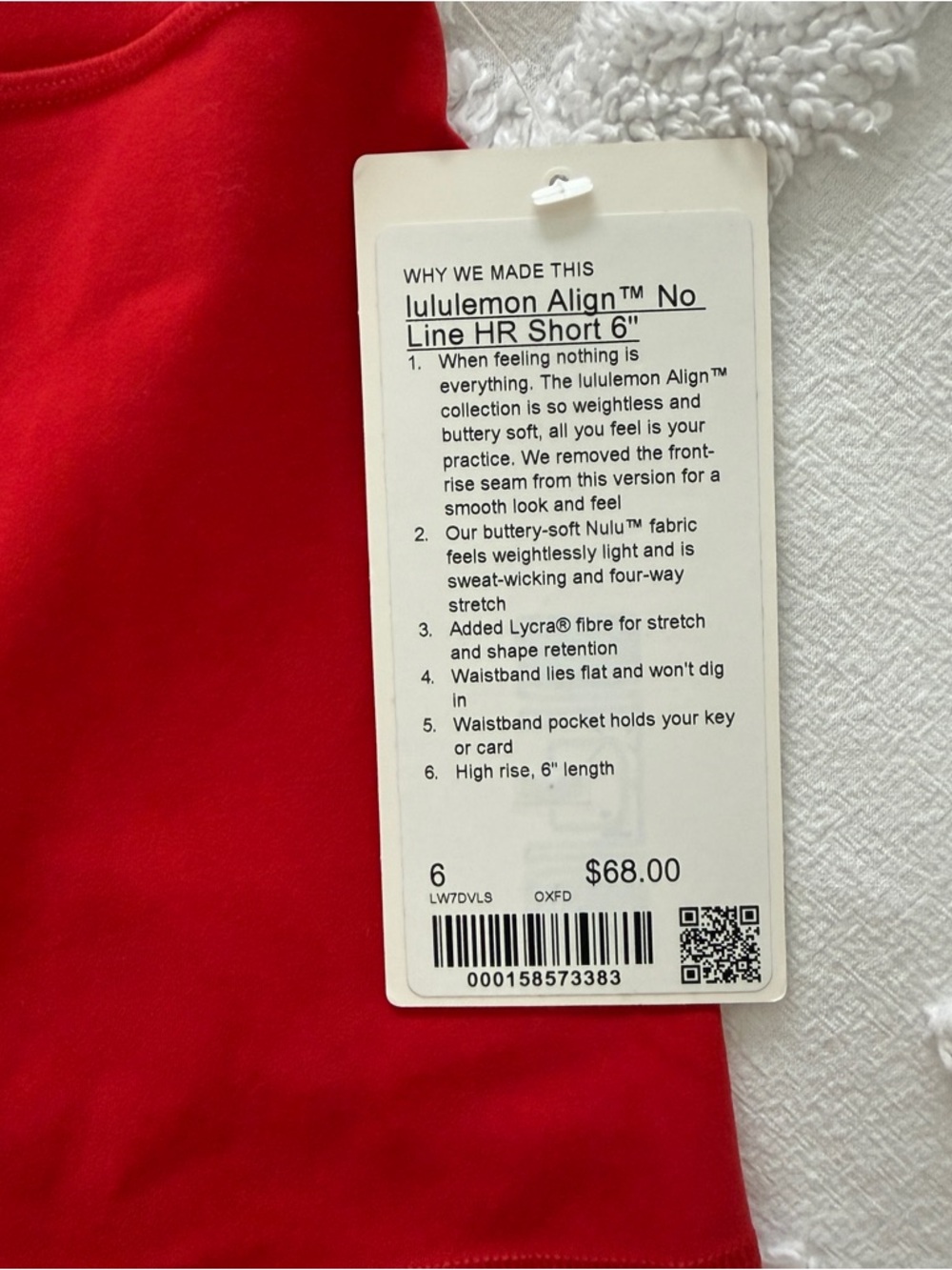 Lululemon Align No Line HR Short 6” Oxford Red - Size 6 - Picture 3 of 3